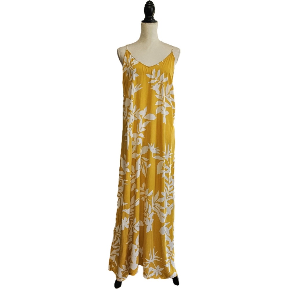Old Navy Yellow Floral Criss-Cross  Strap Maxi‎ Dress Size XL Beach Resort